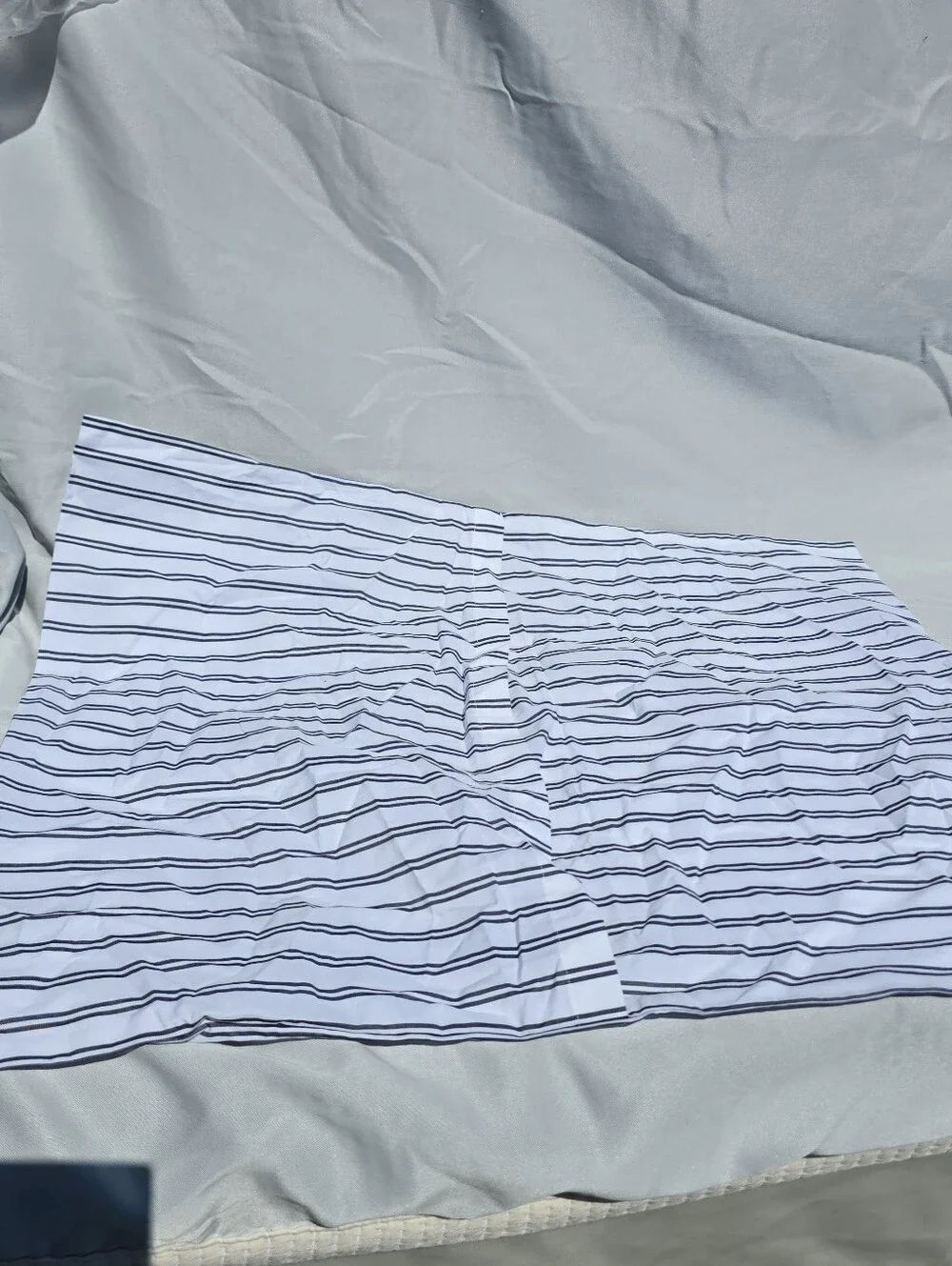 NWOT Quince Full / Queen Organic Crisp Percale Duvet Cover Navy Double Stripe